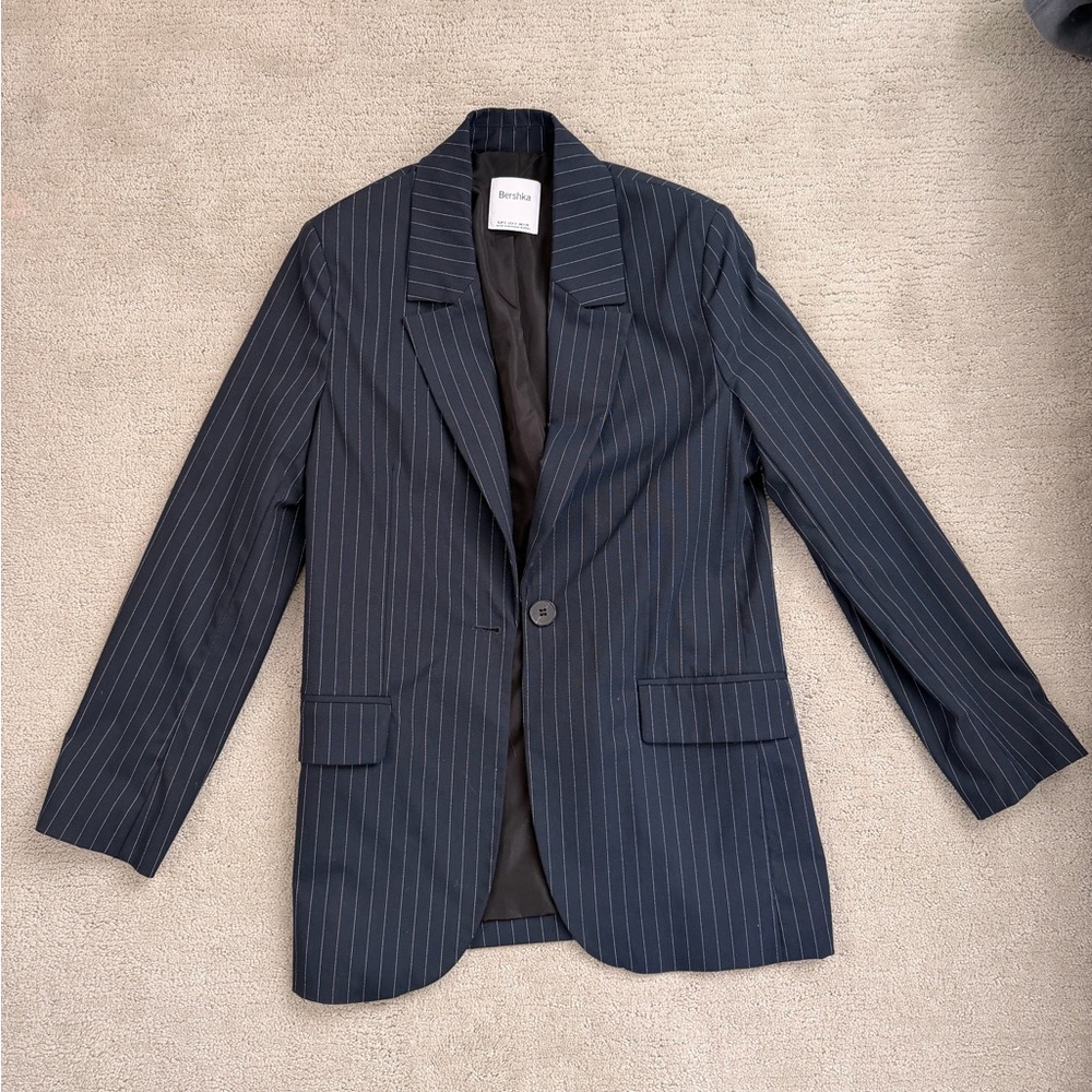 Bershka Navy Pinstripe Blazer